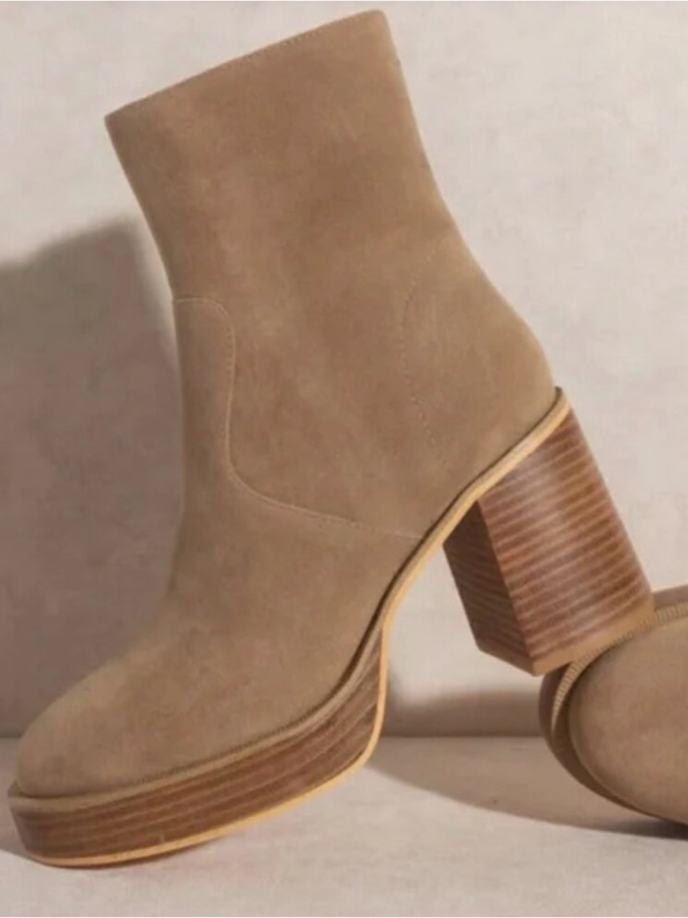 VICI- Oasis Society Women's Taupe Suede Block Misha Heel Ankle Boot Khaki